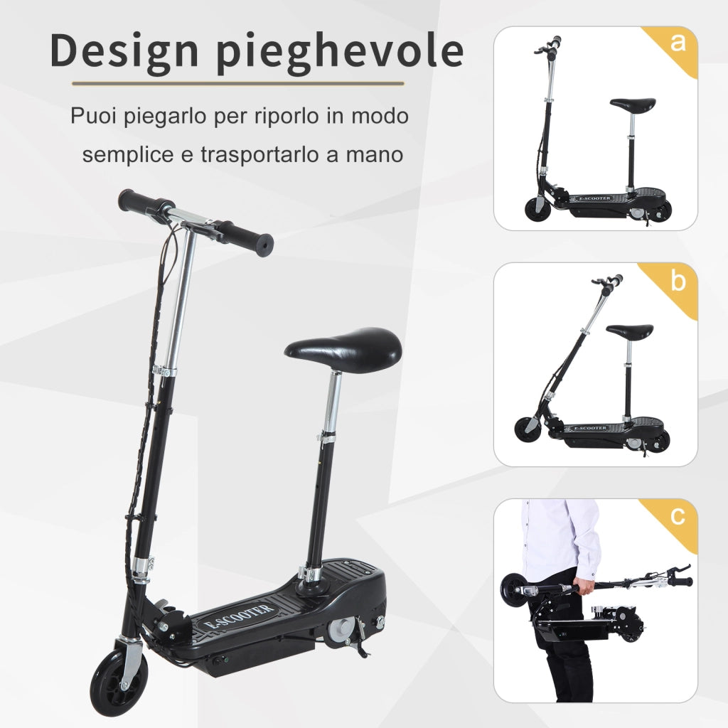 EasyComfort Monopattino Elettrico Pieghevole per Bambini con Seggiolino Regolabile, in Metallo e PE Nero, 78x37x99 cm