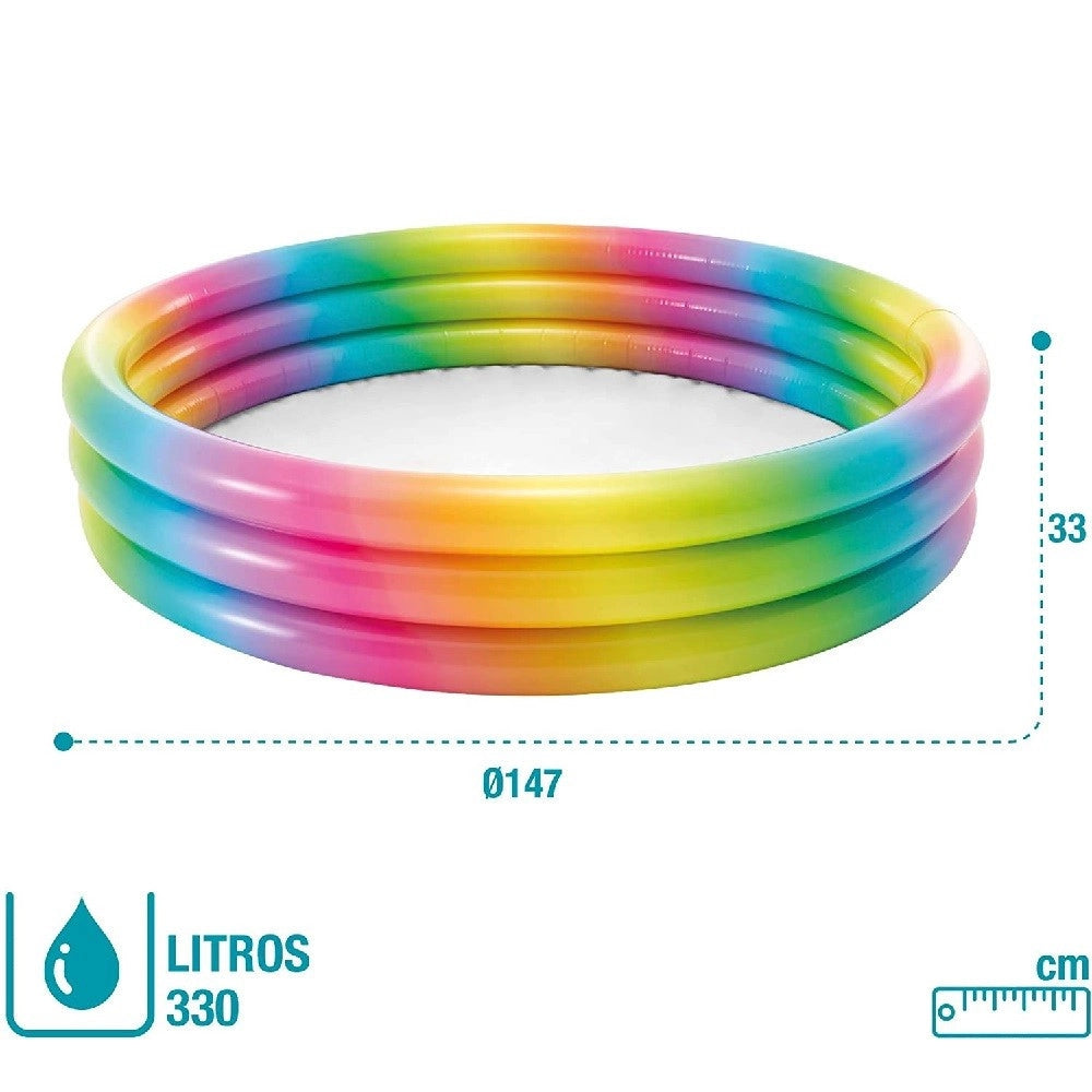 Trade Shop - Piscina Arcobaleno 3 Anelli Gonfiabile Geometria Multicolor 147x33cm 288lt 58439 -