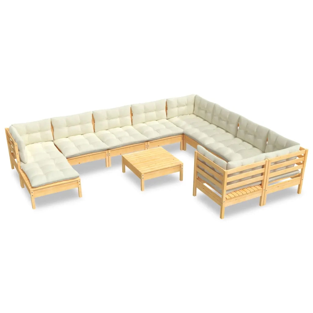 Set Divani da Giardino 11 pz con Cuscini Crema Massello di Pino 3097037