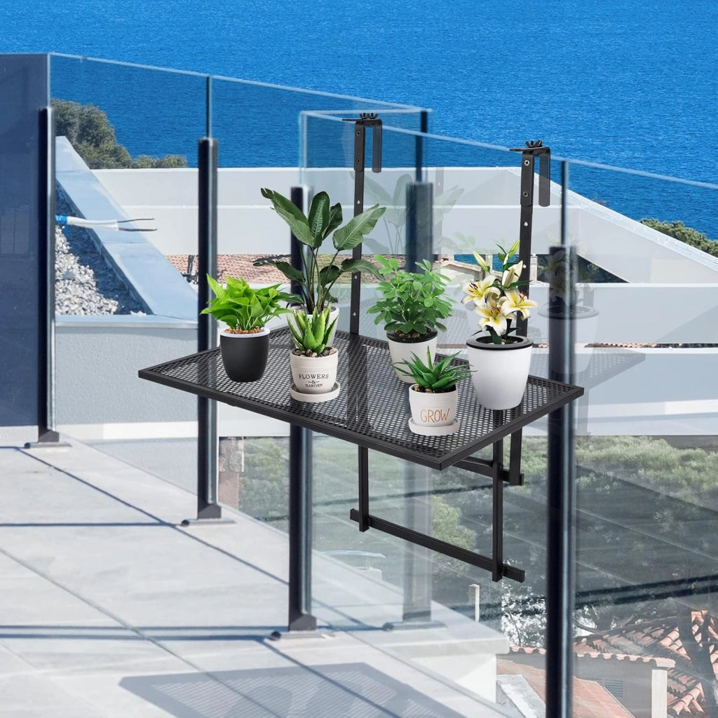Mensola da Parete, Supporto per Piante, Scaffale Pieghevole da Muro, Tavolino da Balcone, Regolabile in Altezza su 5 Livelli, Ferro, Nero