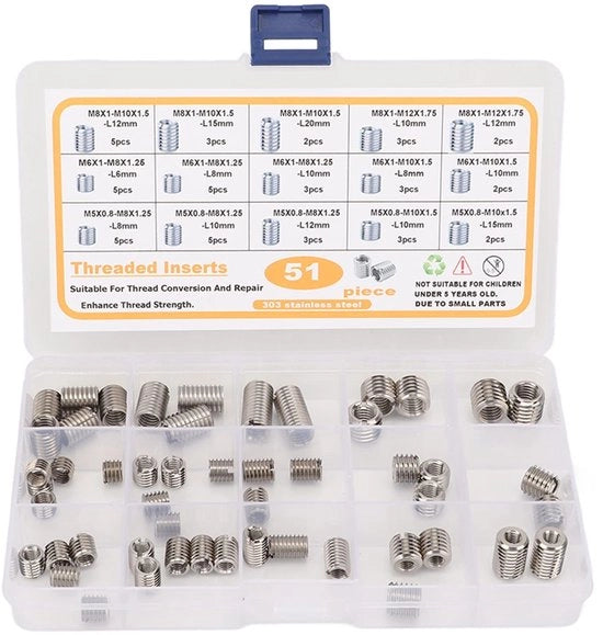 Kit di adattamento per cavi in acciaio inossidabile - 51 pezzi - Adattatori per cavi M5 a M8 - Acciaio inossidabile - Accessori di fissaggio - Kit di riparazione per cavi - Forma di passo sicura - Adattatore per cavi in acciaio inossidabile