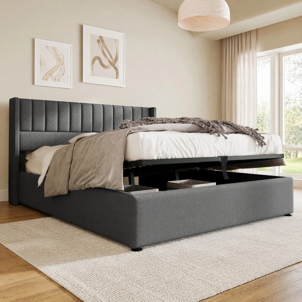 Letto matrimoniale contenitore idraulico 140x200 cm grigio