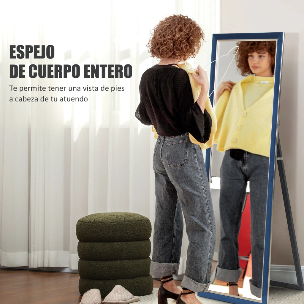 Specchio da Parete 150x50 cm con Cornice Velluto e Supporto ¨C zephmum ¨C Blu
