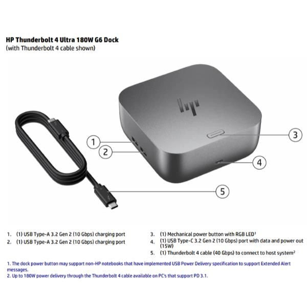 Hp thunderbolt 4 ultra 180w g6 dock - 9X481UT#ABZ