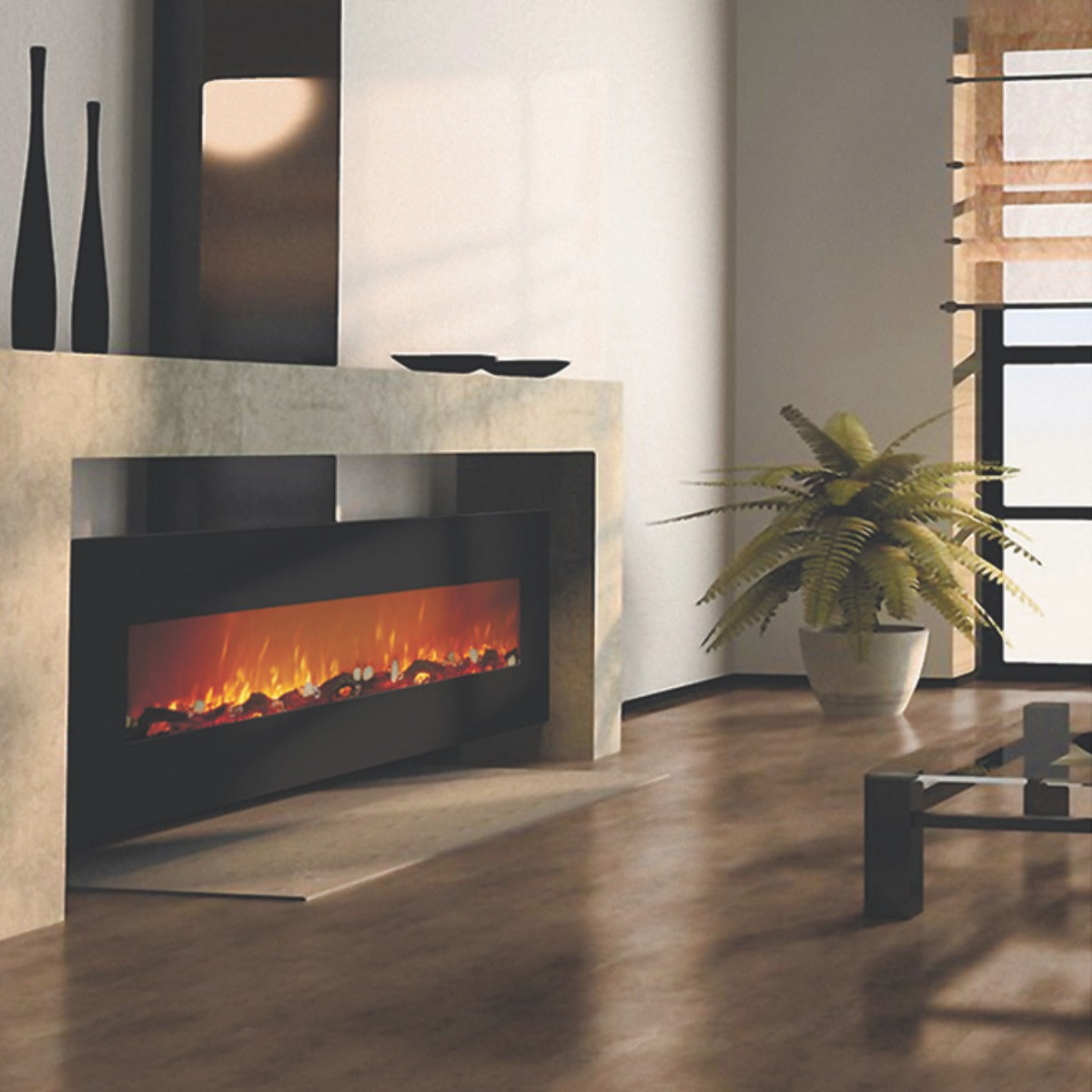 Camino Elettrico da Parete 55x182,2x14 cm Effetto Fiamma 1500W Elit