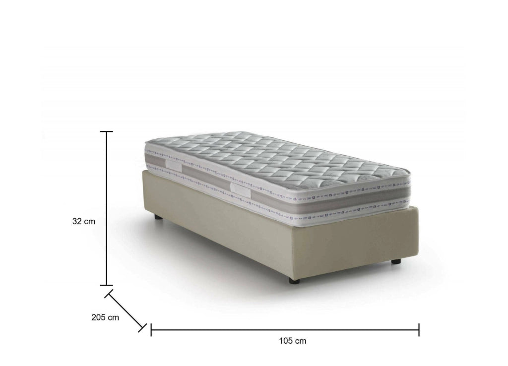Letto singolo Addison, Letto contenitore con rivestimento in tessuto, Made in Italy, Apertura frontale, con materasso cm 90x190 incluso, Beige