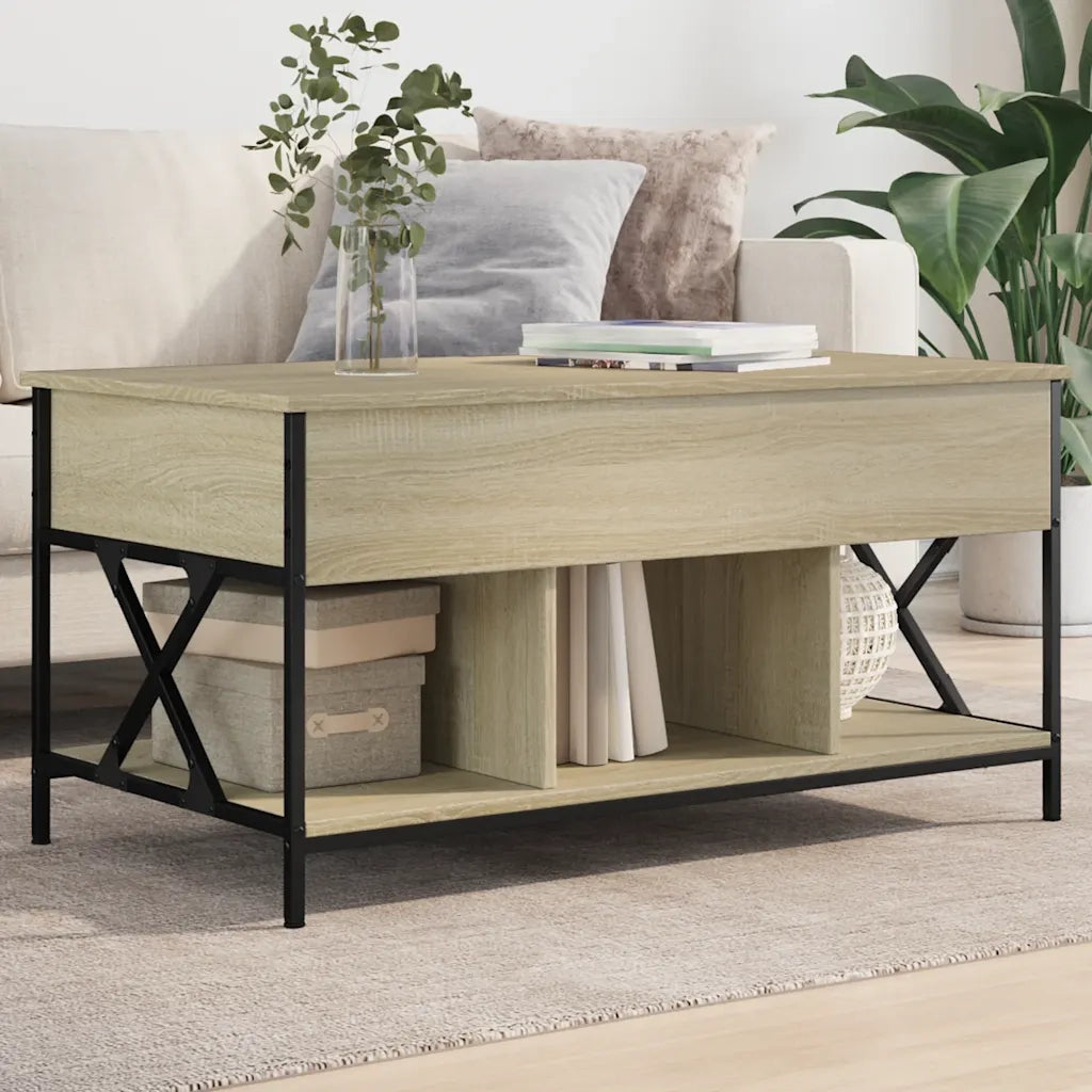 Tavolino Salotto-Tavolino da soggiorno-Tavolo Rovere Sonoma 100x55x50 cm Multistrato Metallo