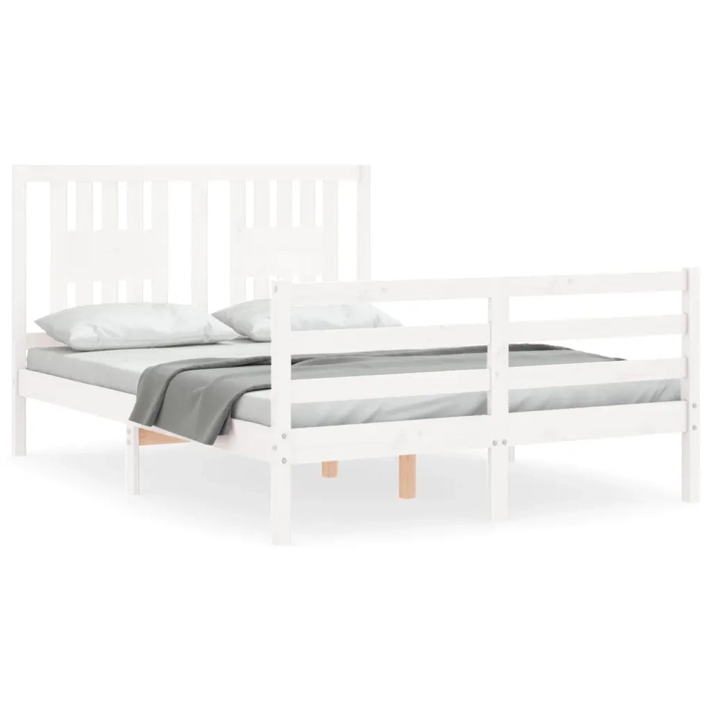 Giroletto con Testiera-Struttura Letto con testiera Bianco Small Double Legno Massello 497919