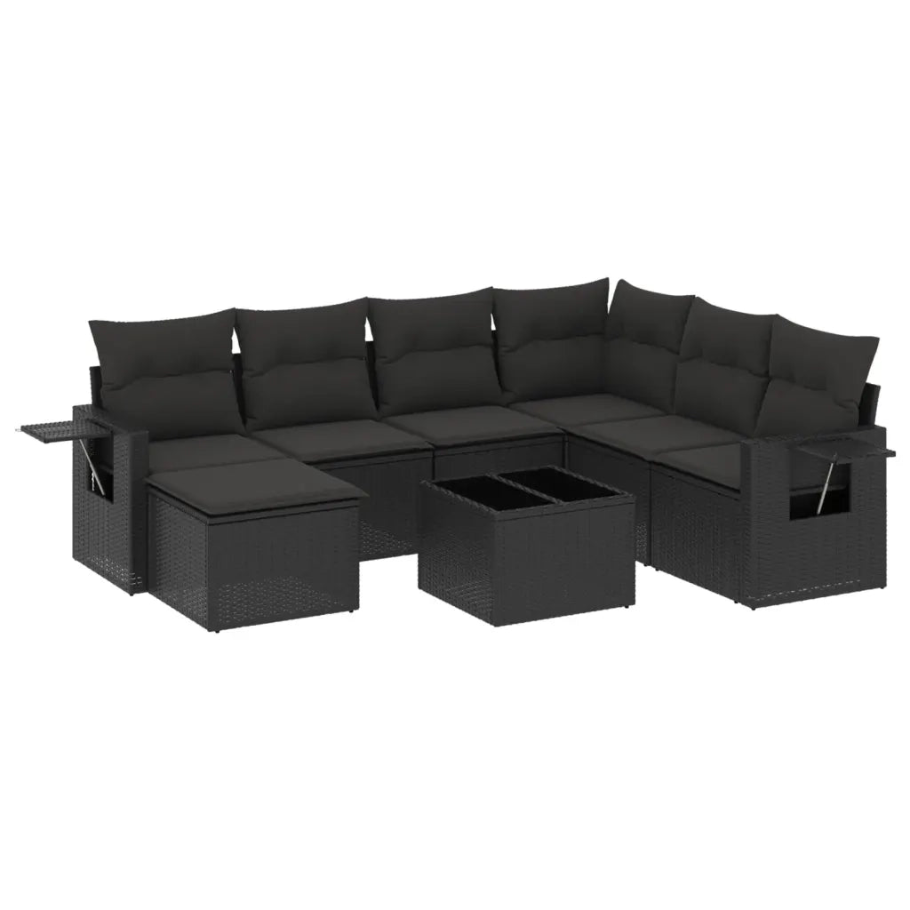 Set Divani da Giardino con Cuscini 8 pz Nero in Polyrattan