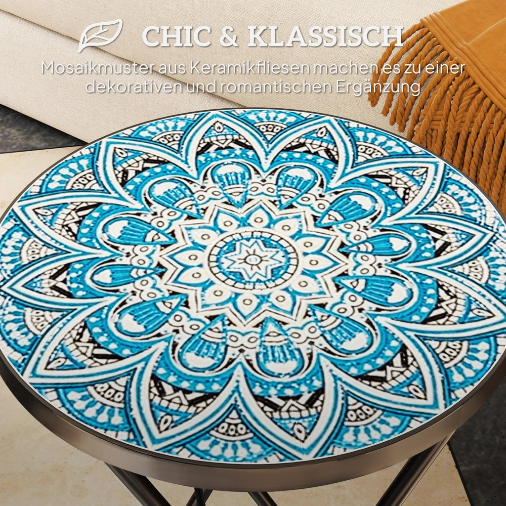 Tavolo da giardino pieghevole rotondo mosaico ¨C Xylo ¨C ceramica blu metallo
