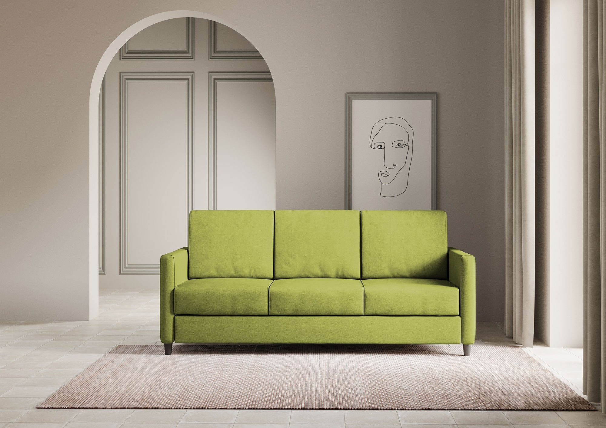 Divano 3 Posti 198x85x85 cm Karay in Tessuto Verde