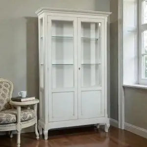 Vetrina mod provenzale cristalliera in legno Shabby chic bianco anticato