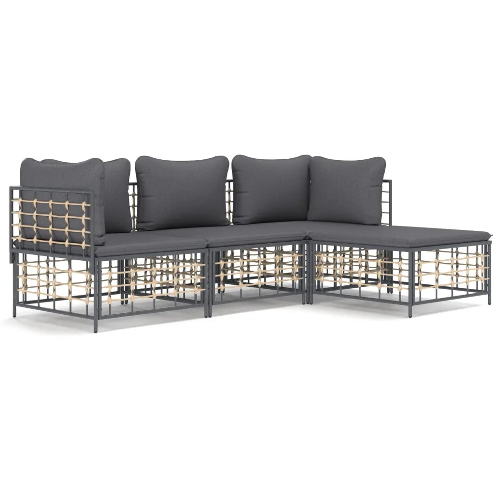 Set Divani da Giardino 4 pz con Cuscini Antracite in Polyrattan 3186739