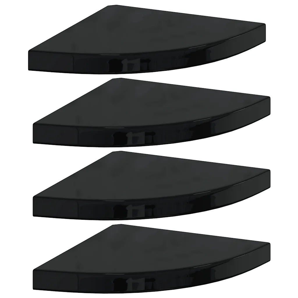 4 pz Scaffali Angolari a Parete | Mensola sospesa Nero Lucido 35x35x3,8 cm MDF