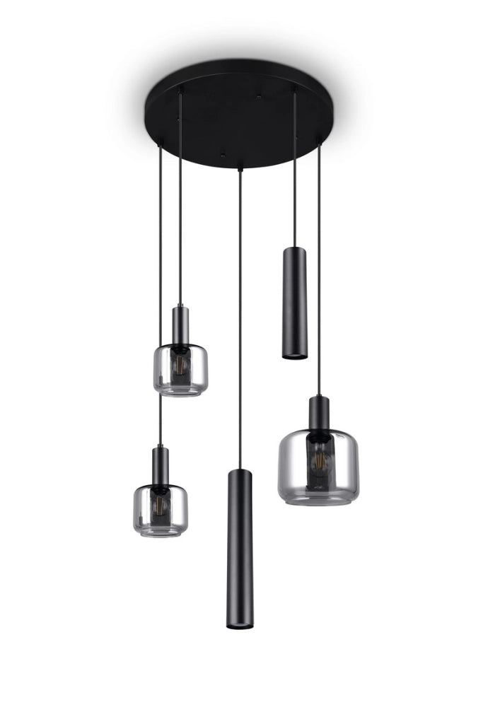 Lampada sospensione moderna nera tonda 5 luci Trio
