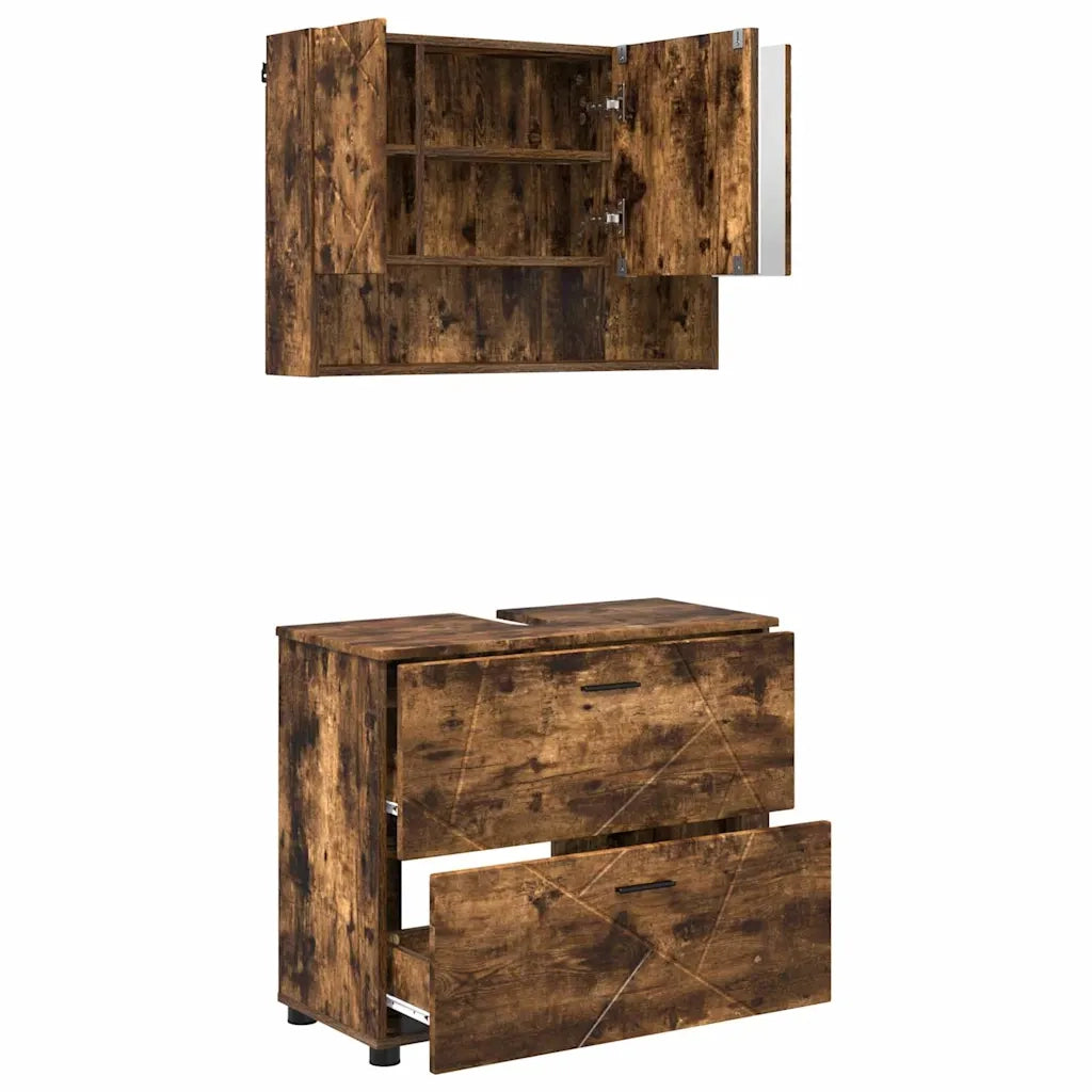 Set di mobili per il bagno con cassetto 2 pcs Rovere fumé