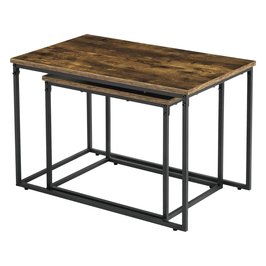 Set di 2 tavolini da caffè impilabili effetto legno scuro 03_0008358