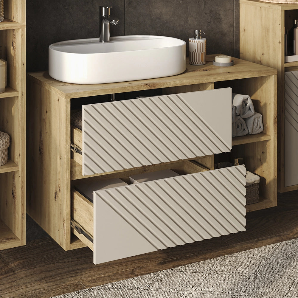 Set mobili bagno Viola Rovere artigianale 4 parti Vicco