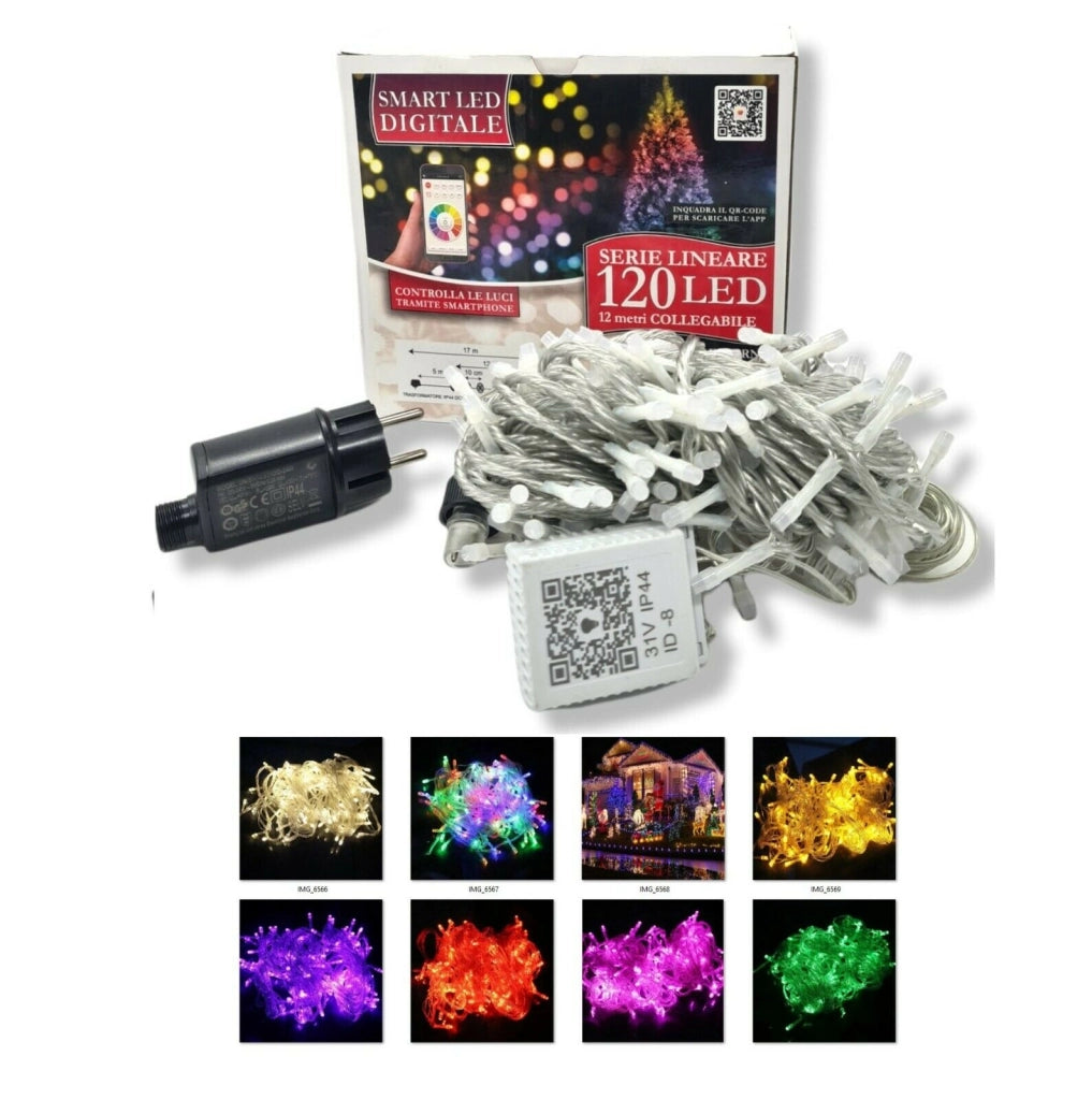 Catena Luminosa da esterno smart bluetooth luci natalizie da 120 led multicolor