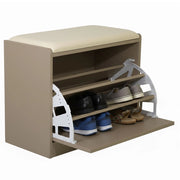 Marvin Scarpiera Panca da Ingresso Portascarpe Salvaspazio in Legno Seduta con Cuscino Anta a Ri Tortora / Cuscino Beige