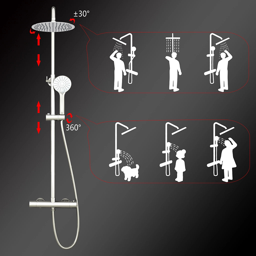 Colonne doccia cromo, soffione doccia rotondo da 25cm acciaio inox, miscelatore termostatico doccia tondo antiscottature