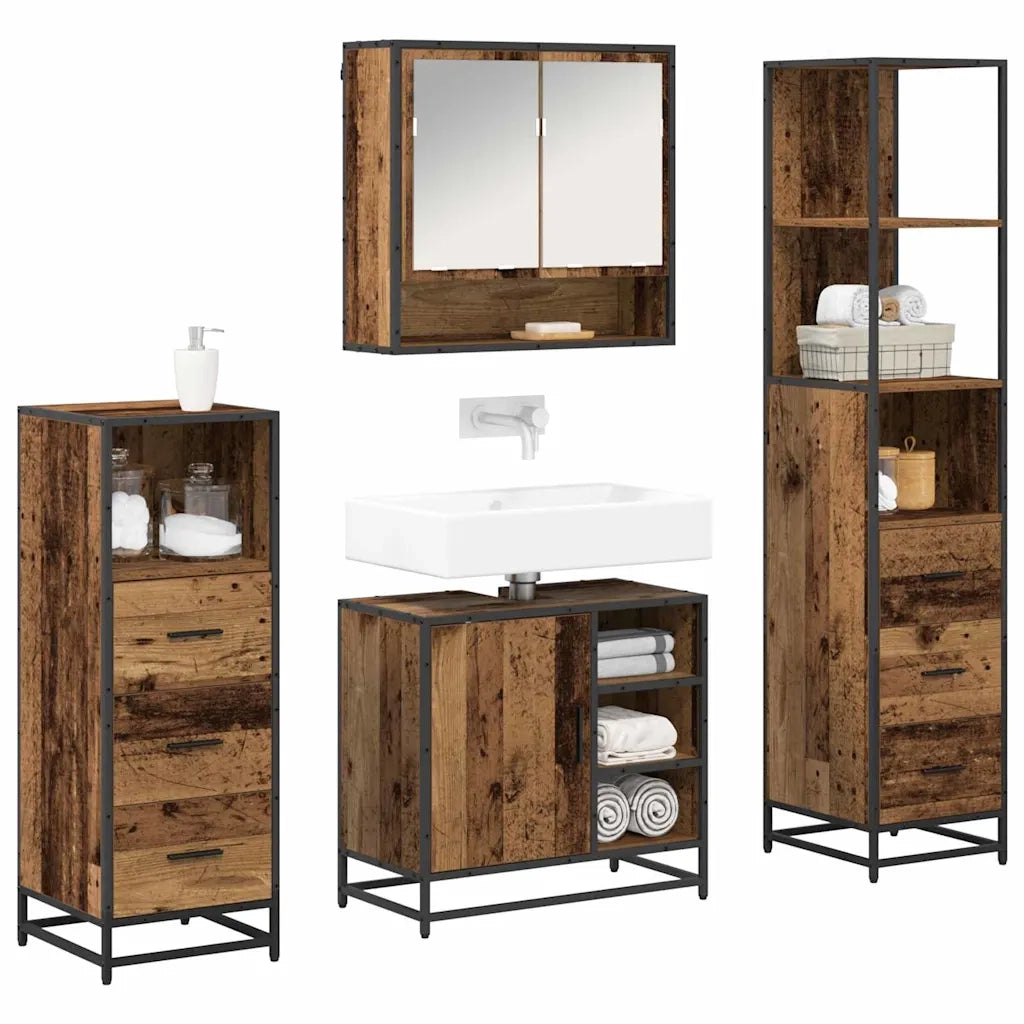 Set di mobili per il bagno con cassetto 4 pcs Legno vecchio 3402542