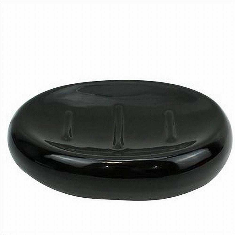 Trade Shop - Piattino Per Sapone Ceramica Nera Porta Saponetta Moderno Accessorio Bagno 79250 -