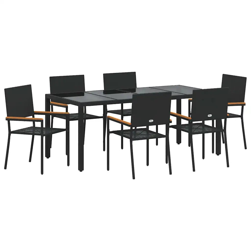 Set da Pranzo per Giardino 7 pcs Nero polyrattan 3365396
