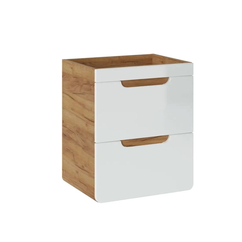 Colonna bagno ERBANO – Rovere chiaro e bianco lucido – 50x59 cm – 2 cassetti – Da appendere