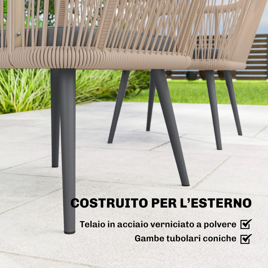 Set 2 Sedie da Giardino con Cuscini e Braccioli, in Acciaio e Rattan PE, 54x65x80 cm, Grigio Scuro