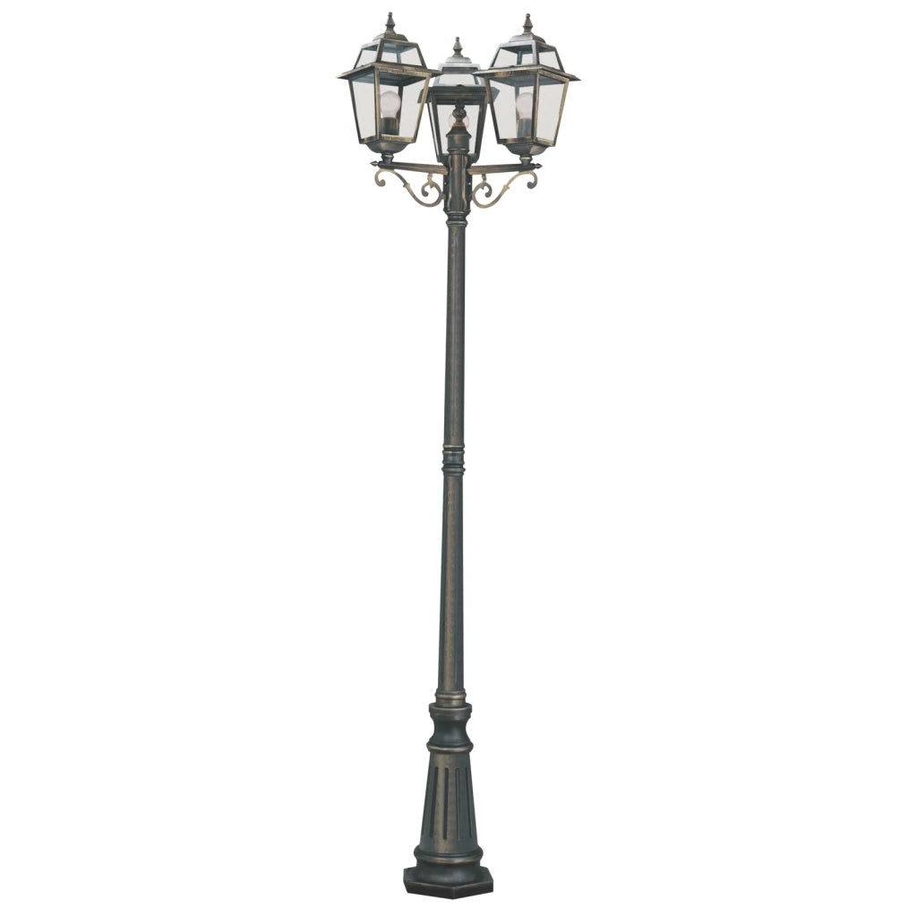 Lampione Da Esterno Vintage Nuova Orleans Alluminio Nero Vetro Oro 3 Luci E27