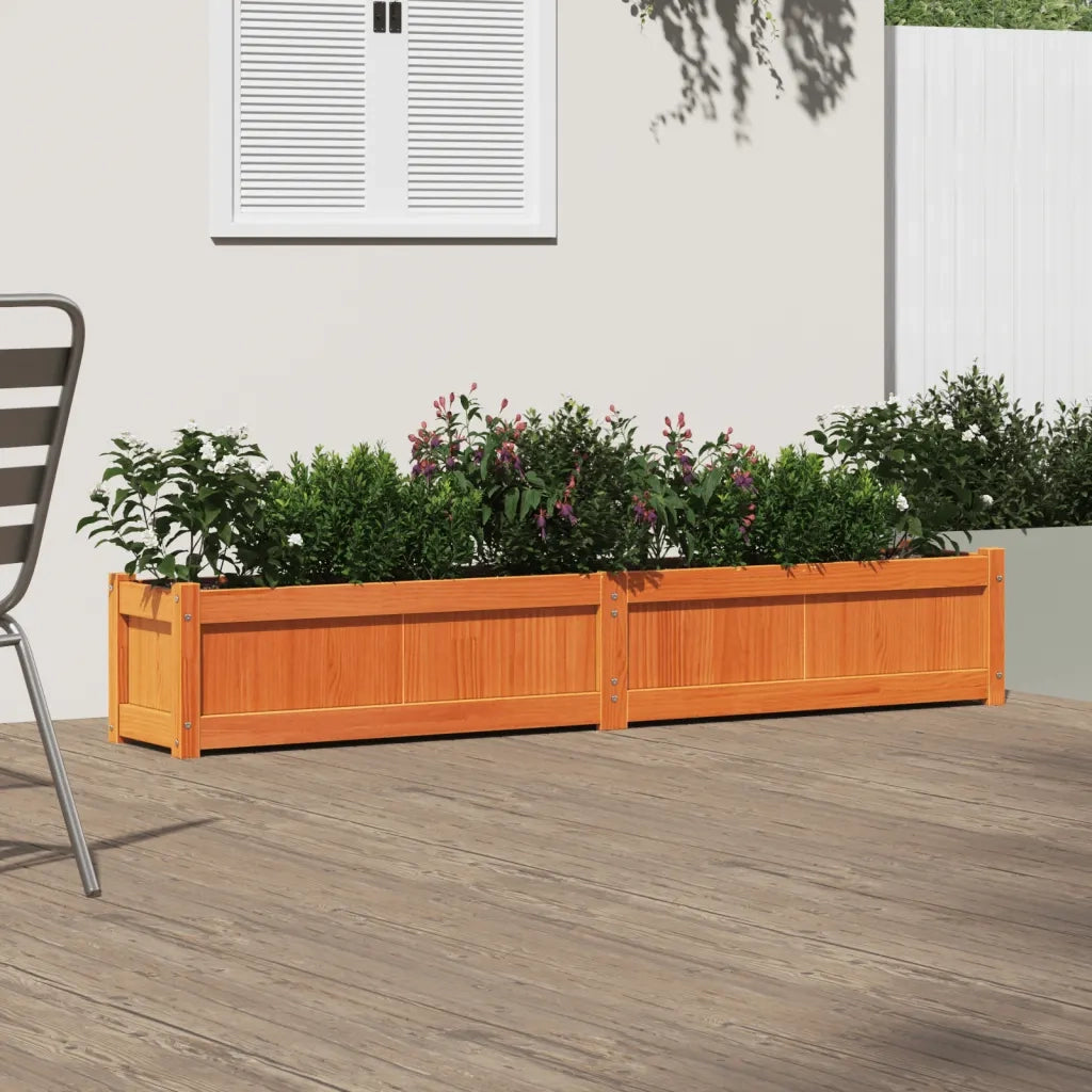 Fioriera Giardino-Vaso da Esterno-Contenitore per Piante Marrone Cera 180x31x31 cm Legno Massello Pino