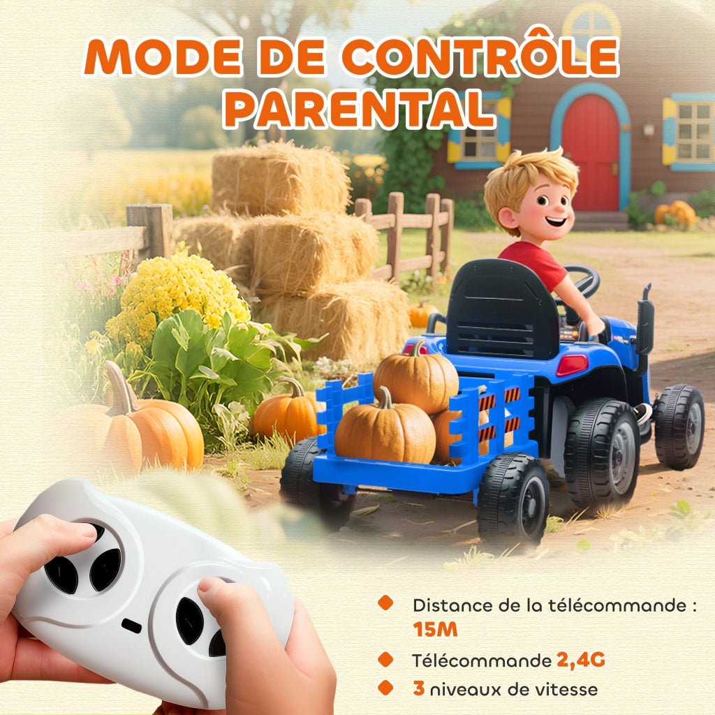 Tracteur elettrico per bambini con rimorchio ¨C zephmum ¨C blu 139x58x55cm