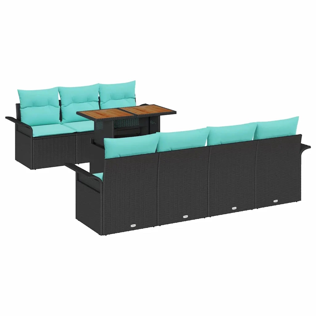 Set Divano da Giardino con cuscino 8 pcs Nero e blu 3349297