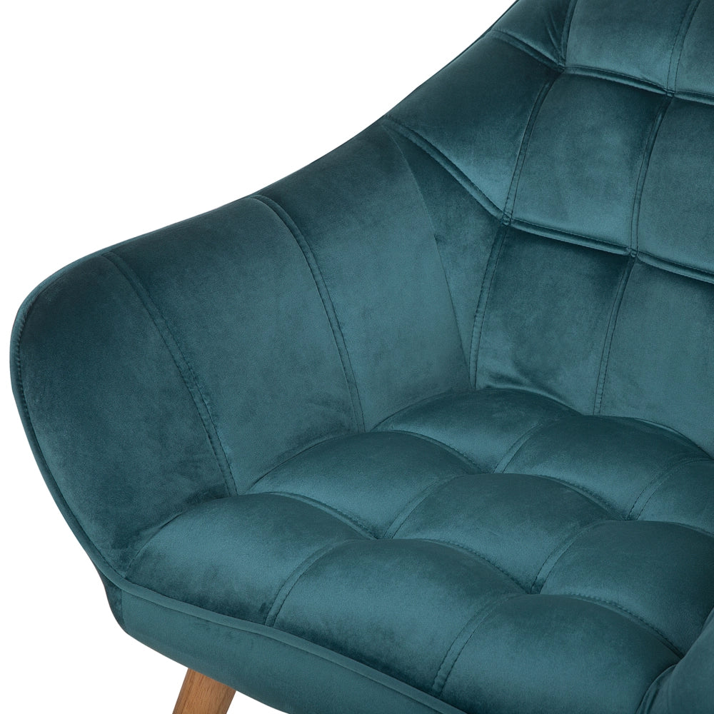 Poltrona con rivestimento in tessuto di velluto blu turchese Sedia con glam con gambe in legno