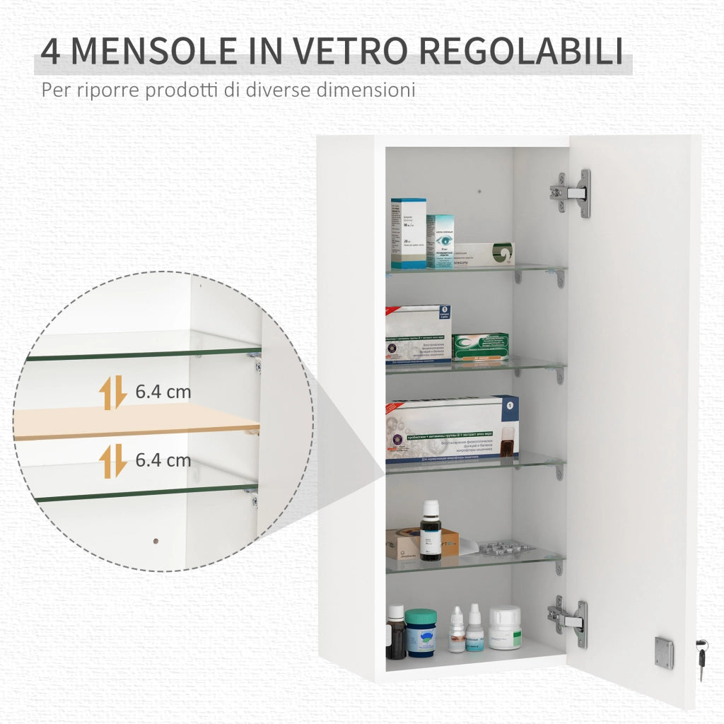 Armadio a muro con serratura ¨C zephmum ¨C bianco, legno e vetro, 30x20x70cm