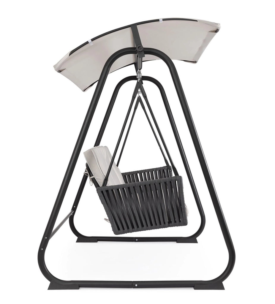 Dondolo da Giardino 3 Posti con Cuscini 210x138x182h cm in Acciaio e Poliestere Dedalo Grigio Chiaro