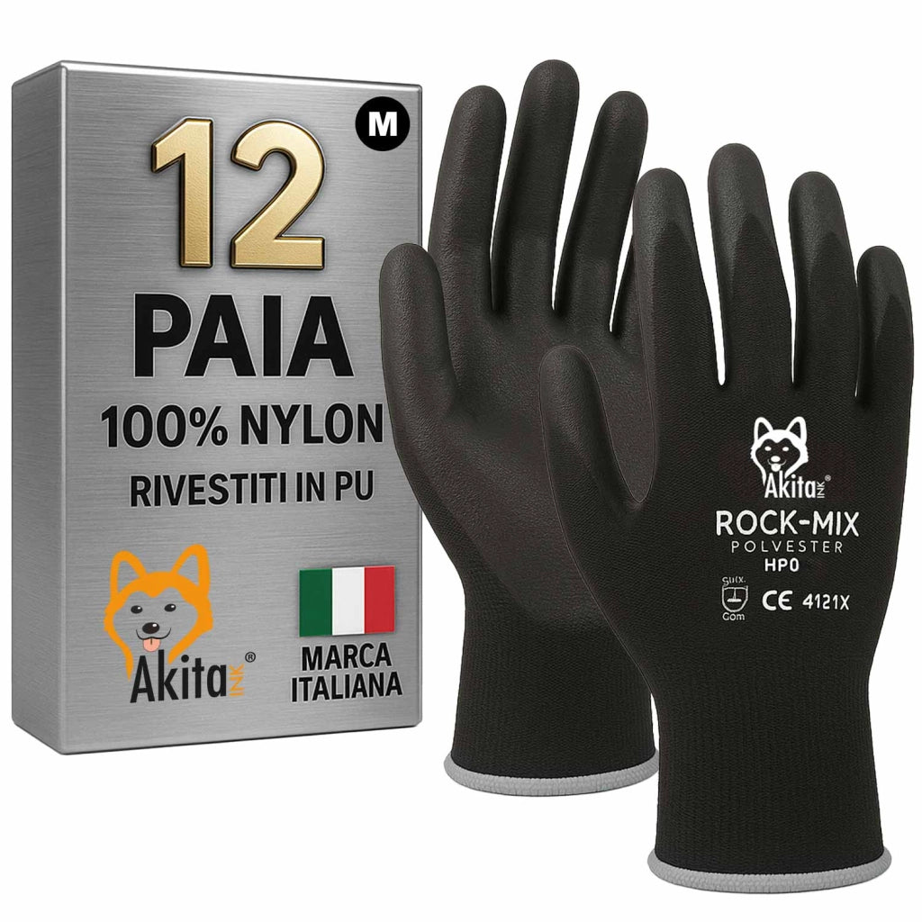 Guanti da Lavoro 12 Paia Nylon PU Akitaink Taglia M