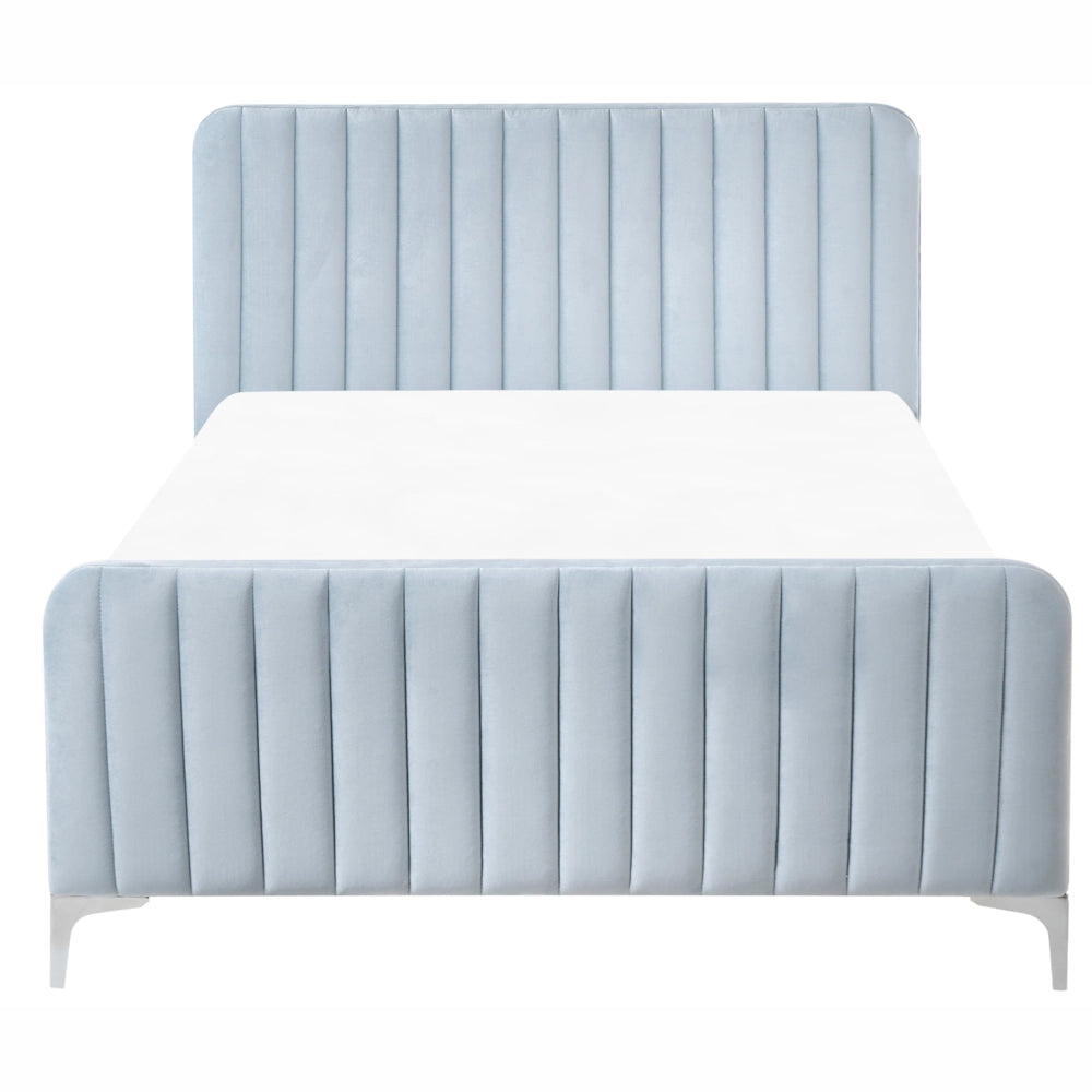Letto matrimoniale in velluto con testiera trapuntata gambe in metallo da 120 x 200 cm e base a doghe azzurro Design moderno
