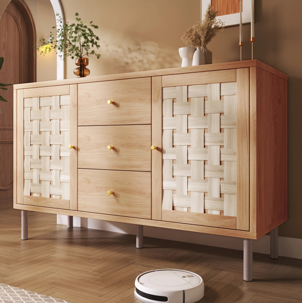 Credenza 120x40x75 cm rovere MDF e metallo, 2 ante e 3 cassetti