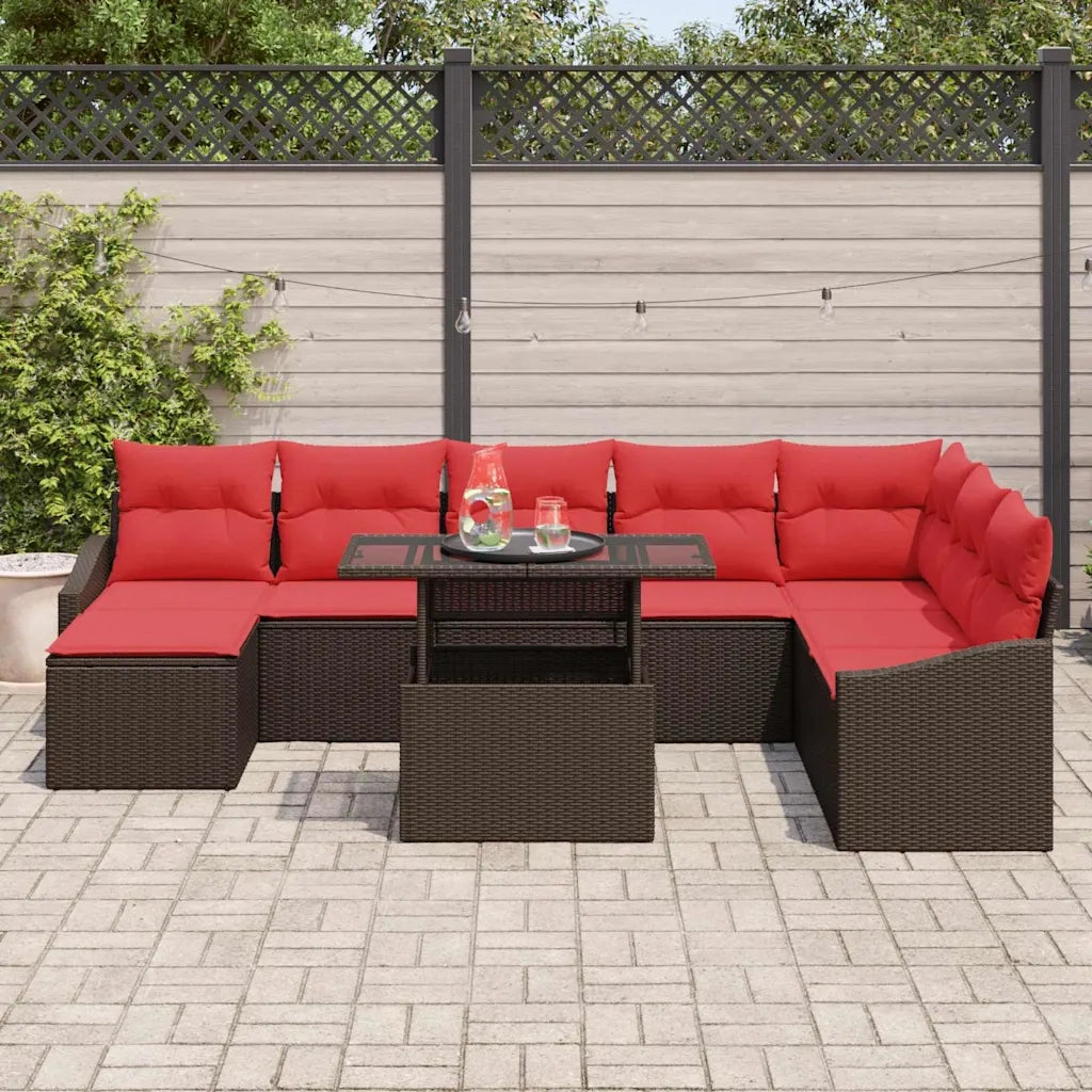 Set di divani 9 pz Marrone e Rosso polyrattan 3349060