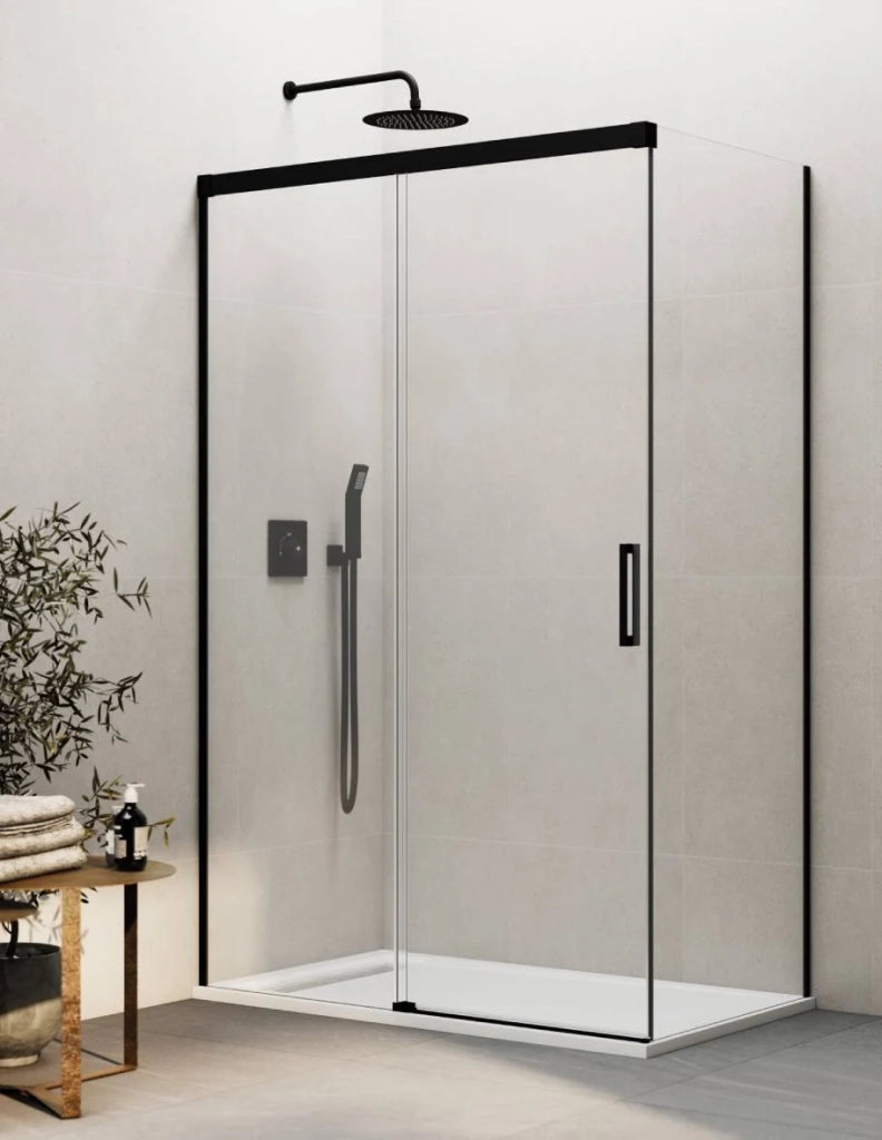 Box doccia THALASSA (BASIC) 1+1 con lato fisso laterale 160x70 cm Nero vetro trasparente