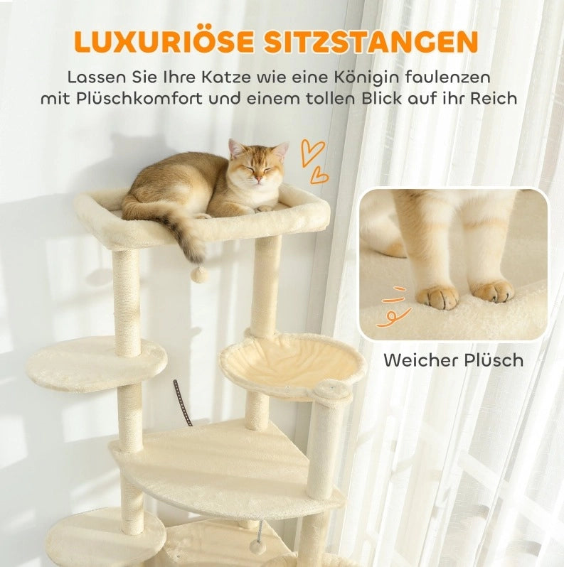 Tiragraffi alto 200 cm con amaca e rifugi, beige