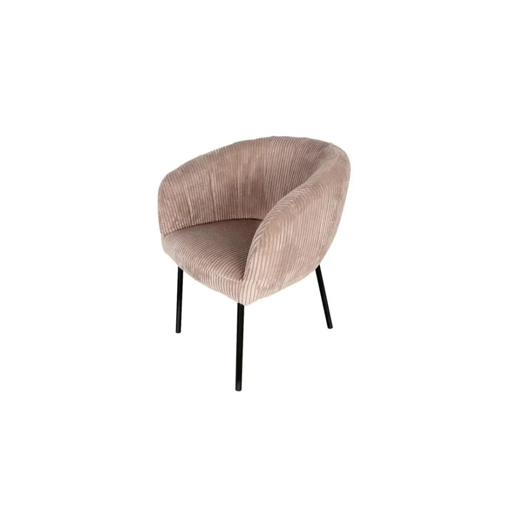 Sedia da pranzo SEVILLE – Velluto a coste sabbia – Con braccioli – Piedi in metallo nero – Stile design / industriale
