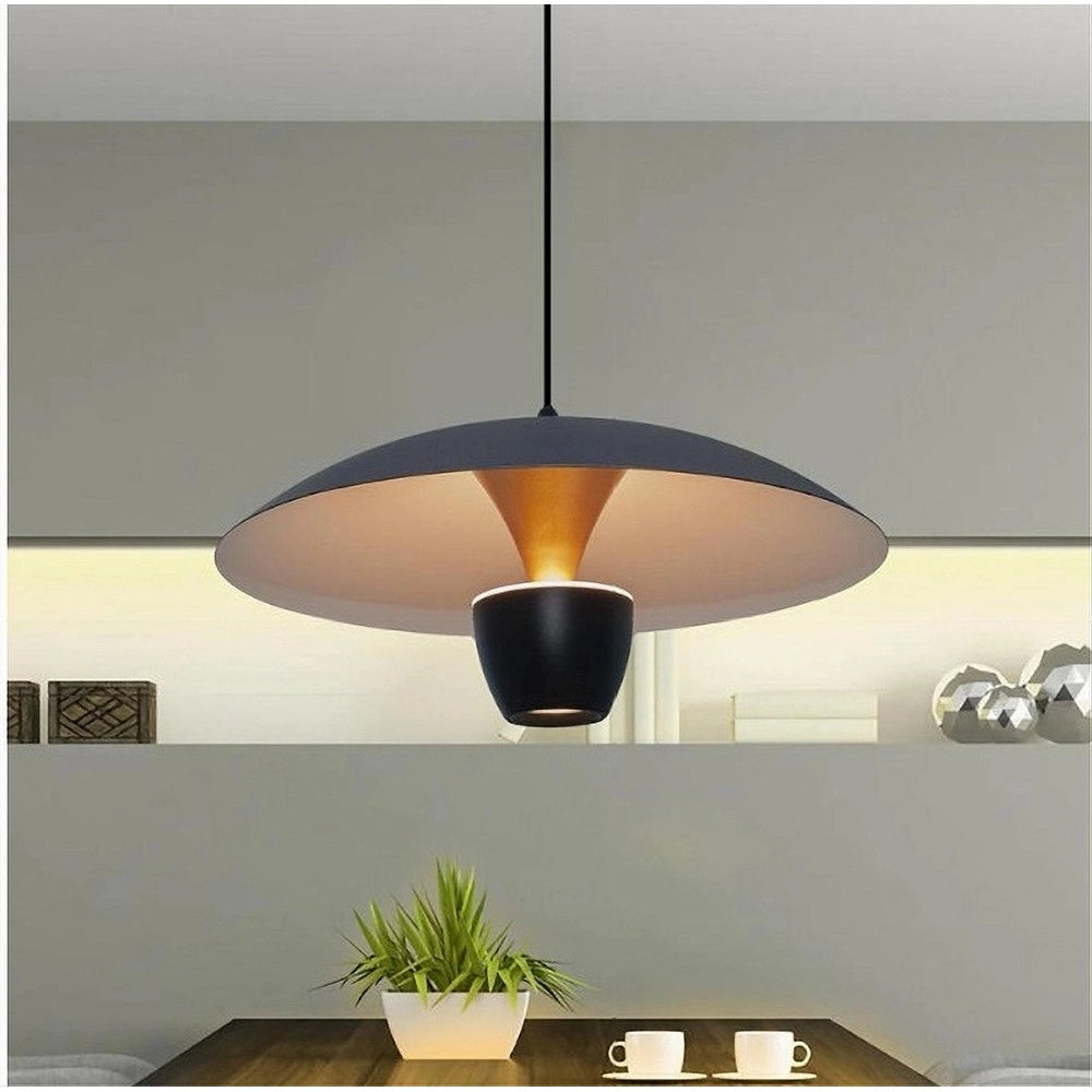 Trade Shop - Lampadario Led A Sospensione Moderno 11w 880lm Bianco Nero Luce Calda Ip20 Lp-64 -