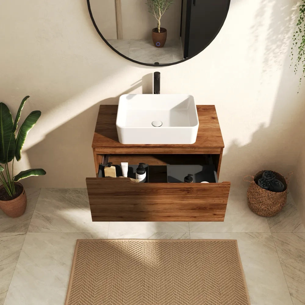 Mobile bagno sospeso 60 cm un cassetto rovere scuro con top | Berg