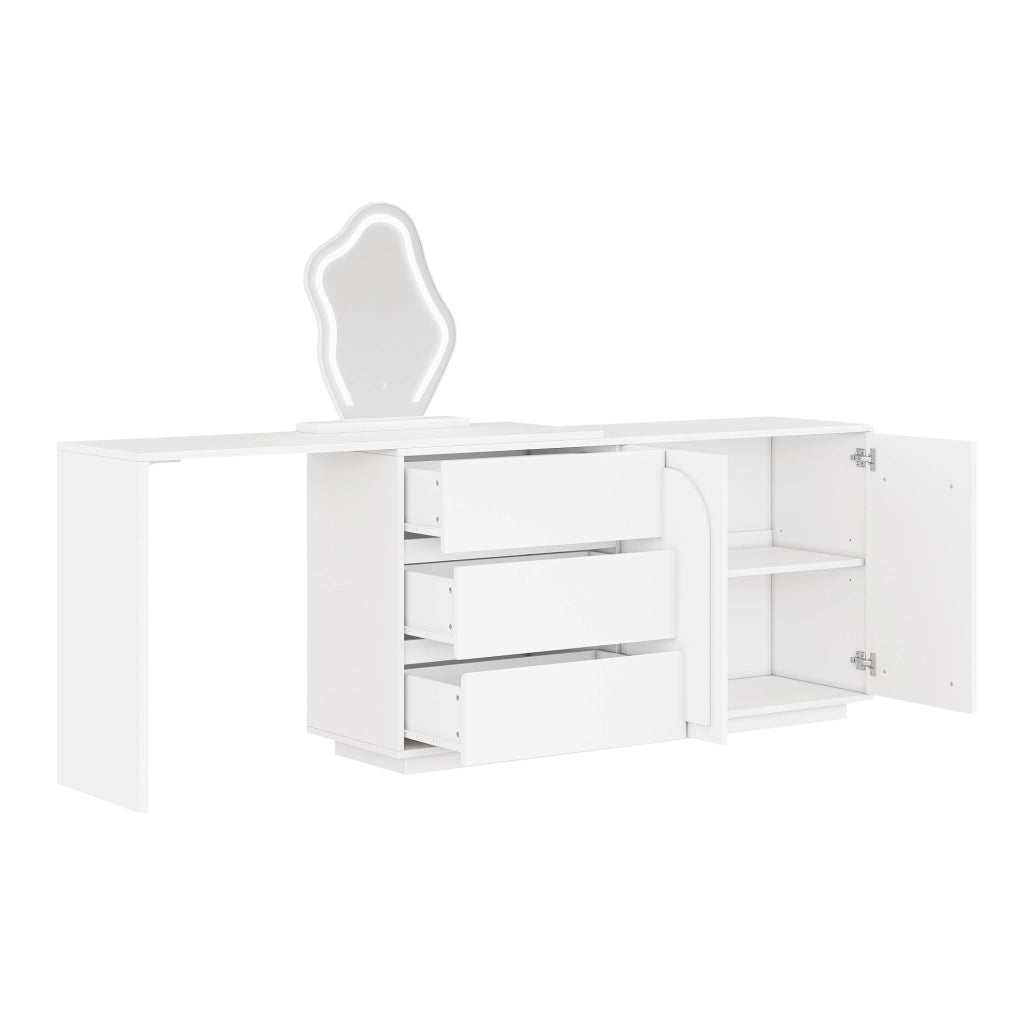 Toeletta 140x40x75 cm con specchio LED a 3 tonalit¨¤ e piano estraibile bianca