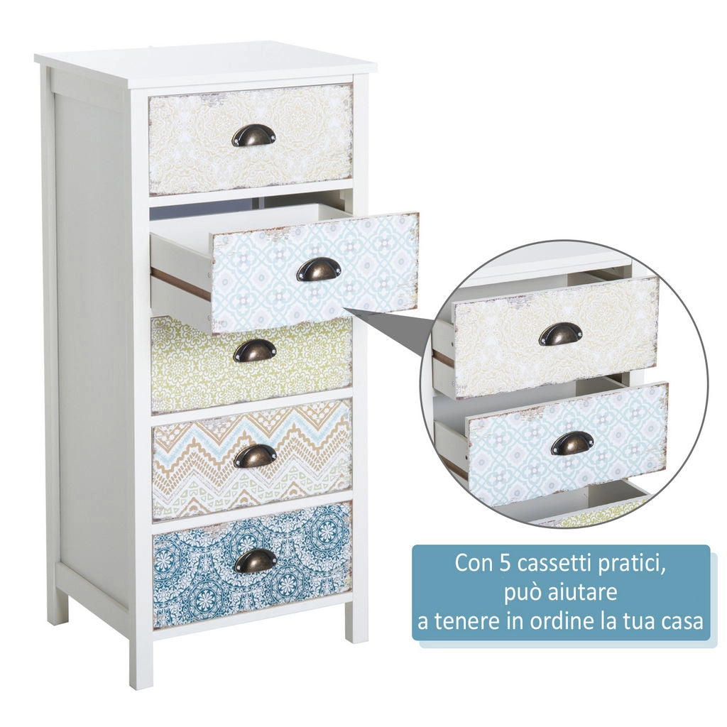 CASSETTIERA MOBILETTO VINTAGE CON 5 CASSETTI FANTASIA 46X34X97.5CM