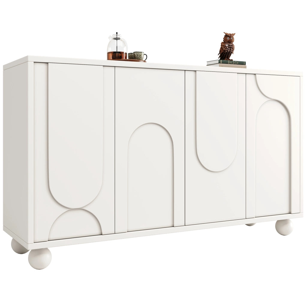Credenza 120x35x71 cm con ante; MDF e gambe in legno di pino; bianco