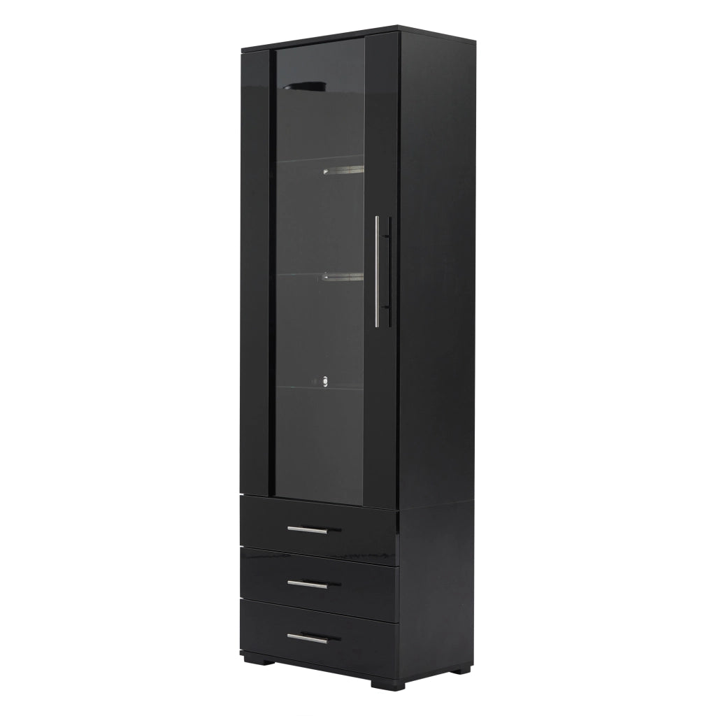 Vetrina verticale con illuminazione LED e 3 cassetti 60x35x180 cm in MDF nero